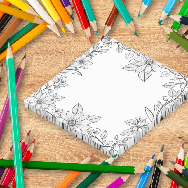 Bloco De Notas Blocos de Notas Adesivos Florais Divertidos para C (Sticky notes with a floral border to color in. A cute novelty gift for garden lovers)