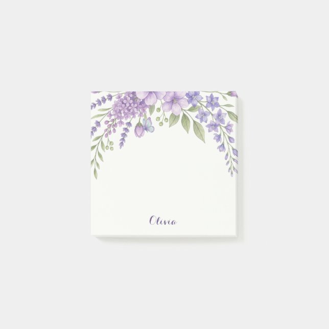Bloco De Notas Blocos de Notas Adesivos Florais Roxos Personaliza (Frente)