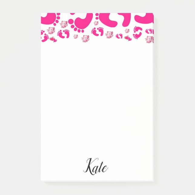 Bloco De Notas Blocos de Notas Adesivos Rosa Pés de Bebê Elefante (Frente)