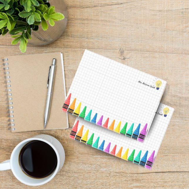 Bloco De Notas Blocos de Notas Adhesivas Personalizados para Prof (Personalized Teacher Sticky Notes – Colorful Pencil Design)