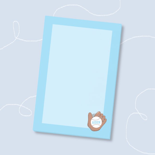Bloco De Notas Blocos de Notas Autocolantes Azul Bebê e Beisebol  (Fun baseball and mitt blue kid personalized sticky notes .)