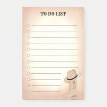 Blocos de Notas Country Beige Botas e Chapéu Lista