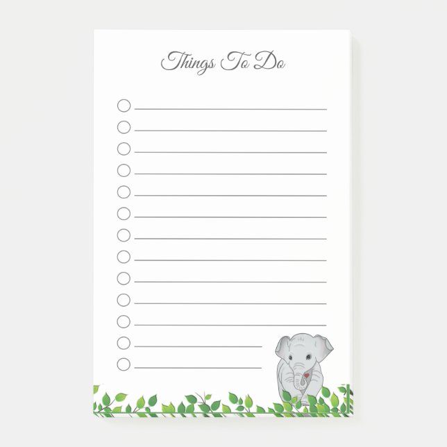 Bloco De Notas Blocos de Notas de Coisas a Fazer de Elefante (Frente)