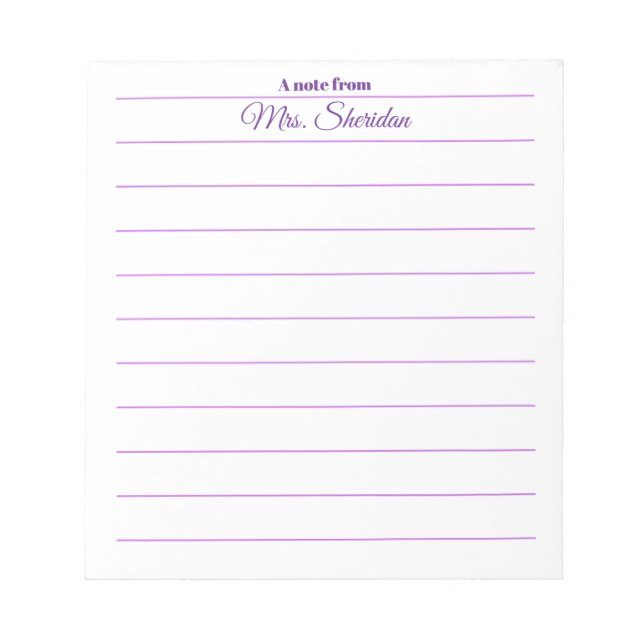 Bloco De Notas Blocos de Notas de Professores Papel Linhado Roxo  (Frente)