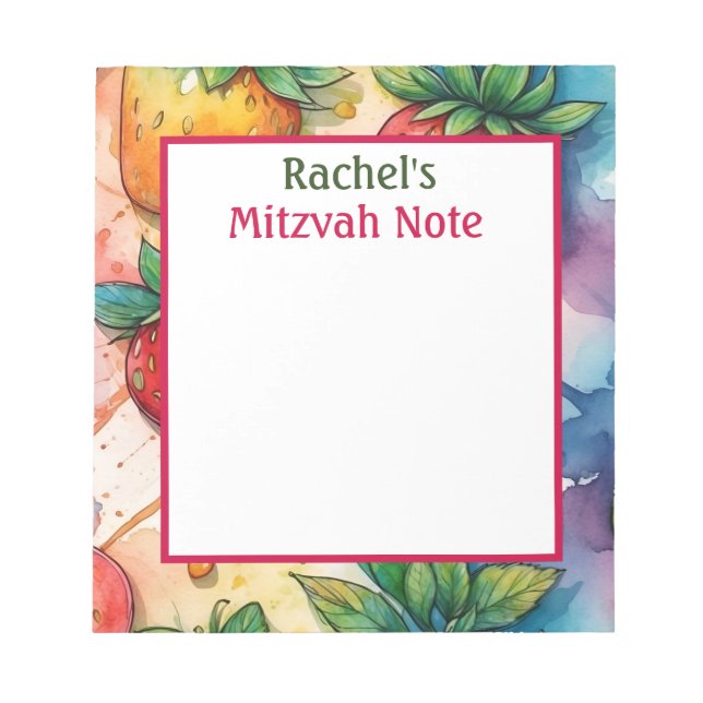 Bloco De Notas Blocos de Notas Meninas Nota Mitzvah Morangos Arco (Frente)