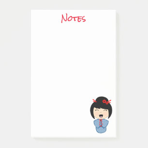 Bloco De Notas Blocos de Notas Post-it® Azuis Boneca Kokeshi 4 x