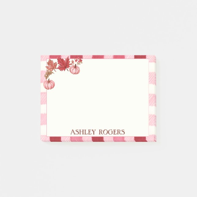 Bloco De Notas Blocos de Notas Post-it de Abóbora com Xadrez Rosa (Frente)