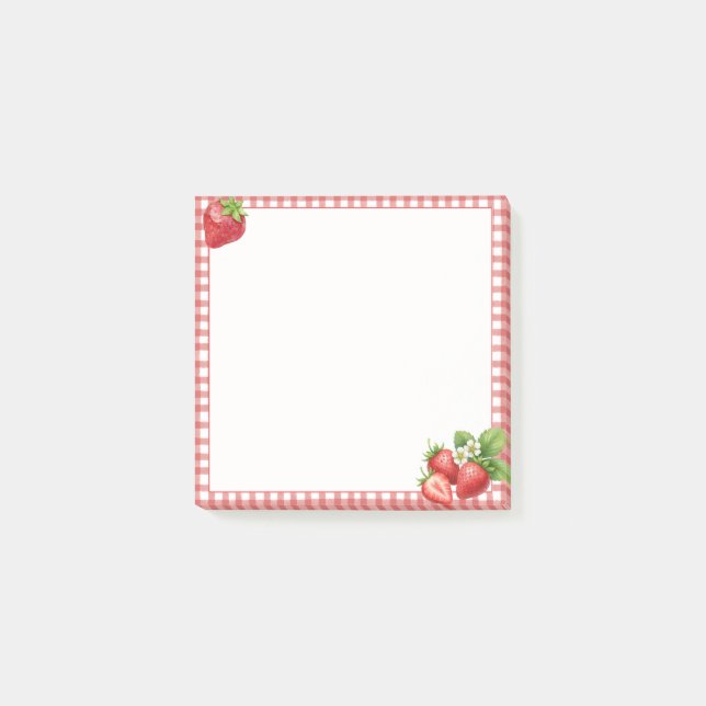 Bloco De Notas Blocos de Notas Post-it® de Xadrez com Morango (Frente)