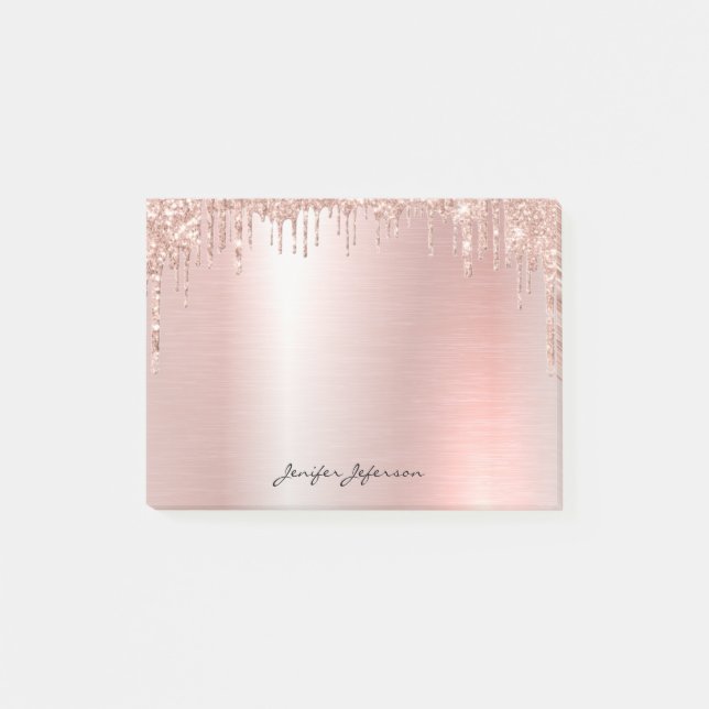 Bloco De Notas Blocos de Notas Post-it® Nome Dourado Rosa (Frente)