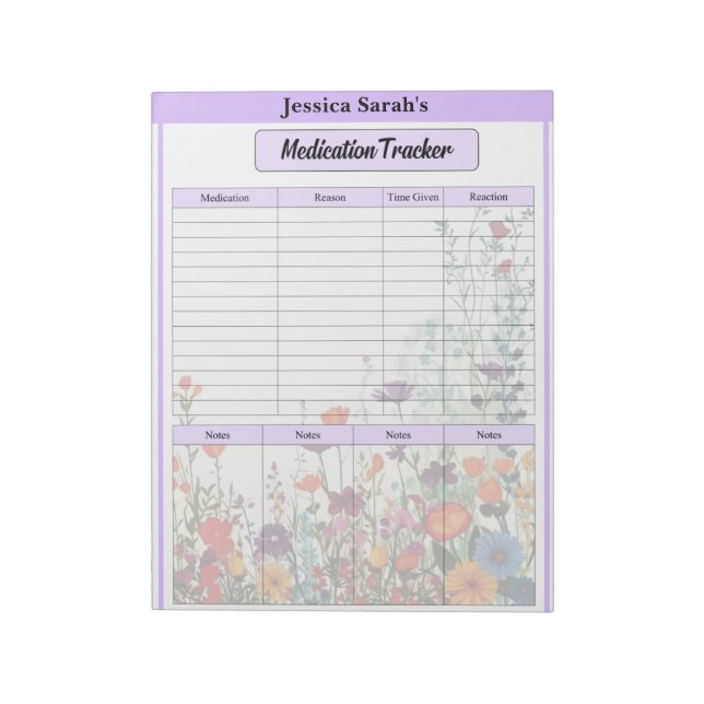 Bloco De Notas Blooming Purple Garden_ Medication Tracker (Invertido)