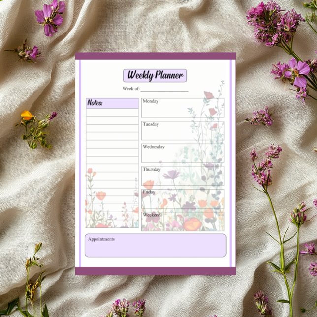 Bloco De Notas Blooming Purple Garden_ Weekly Planner (Criador carregado)