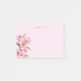 Bloco De Notas Blossom de cereja rosa Monograma de Aquarela