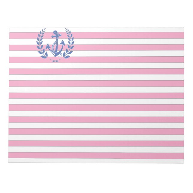 Bloco De Notas Blue Anchor Laurel Wreath Pink Stripes (Frente)