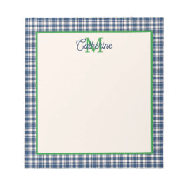 Bloco De Notas Blue and Green Gingham Plaid Tartan Monogram