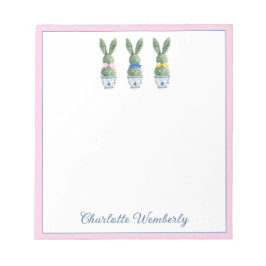 Bloco De Notas Blue and White Chinoiserie With Rabbits Topiary