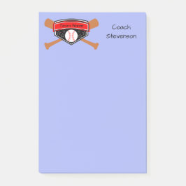 Bloco De Notas Blue Baseball Coach Posta personalizado Notas 4x6