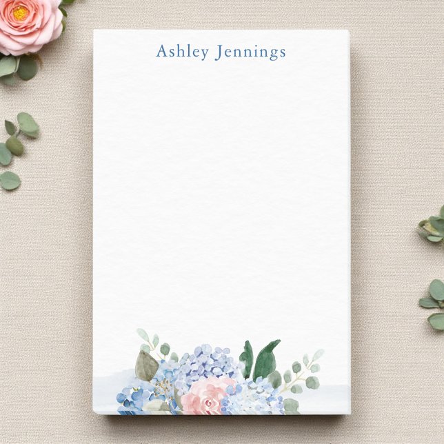 Bloco De Notas Blue & Blush Floral Personalizado (Criador carregado)