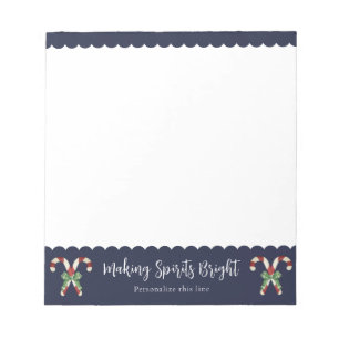 Bloco De Notas Blue Candy Cane Festivo Feriado Personalizado