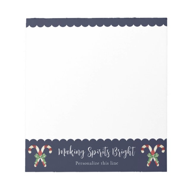 Bloco De Notas Blue Candy Cane Festivo Feriado Personalizado (Frente)