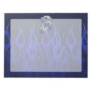 Bloco De Notas Blue Dragon em chamas de corridas de carbono