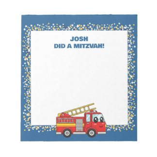 Bloco De Notas Blue FirefIghter Fire Truck Personalizado Mitzvah