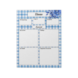 Bloco De Notas Blue Floral Gingham _ Doença Temp 1