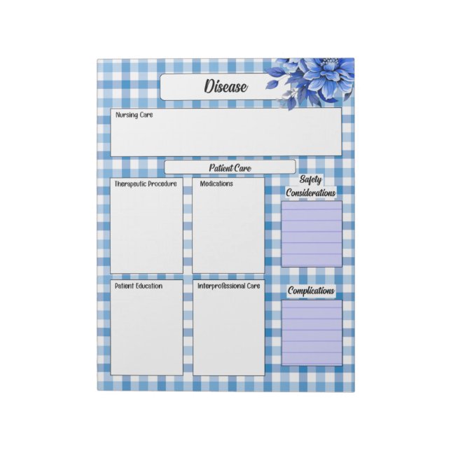 Bloco De Notas Blue Floral Gingham _ Doença Temp 2 (Invertido)