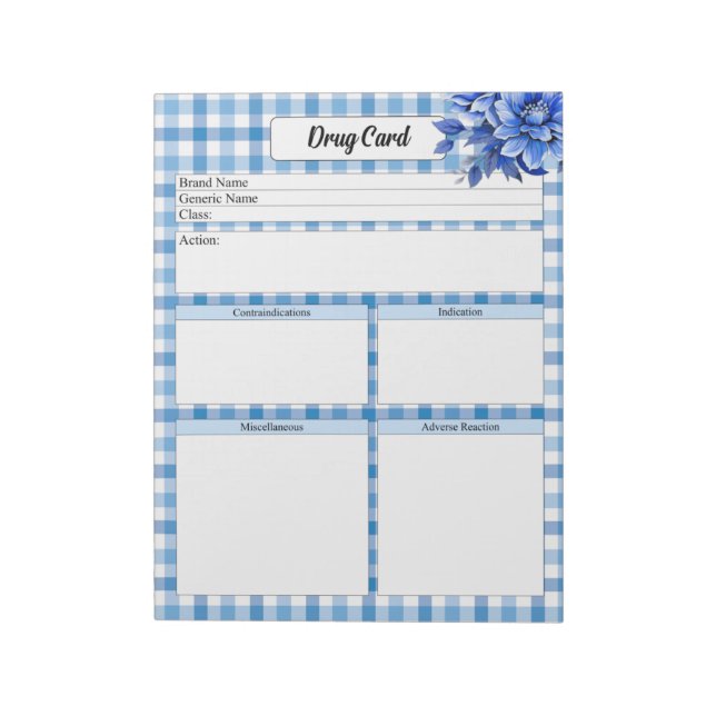 Bloco De Notas Blue Floral Gingham _Drug Card (Invertido)
