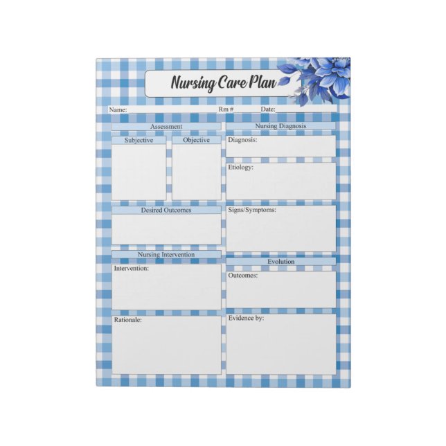 Bloco De Notas Blue Floral Gingham_ Nurking Care Plan (Invertido)