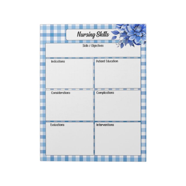 Bloco De Notas Blue Floral Gingham_ Nursing Skills (Invertido)