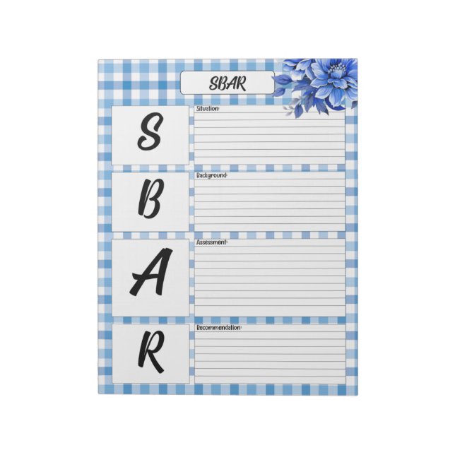 Bloco De Notas Blue Floral Gingham _ Temp. SBAR (Invertido)