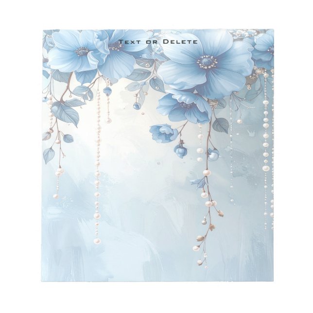 Bloco De Notas Blue Flowers and Pearls Notepad (Frente)