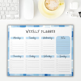 Bloco De Notas Blue Gingham Border, Undated Weekly Planner