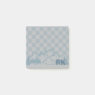 Bloco De Notas Blue Gray Check Pattern Rustic Mountains Monogram