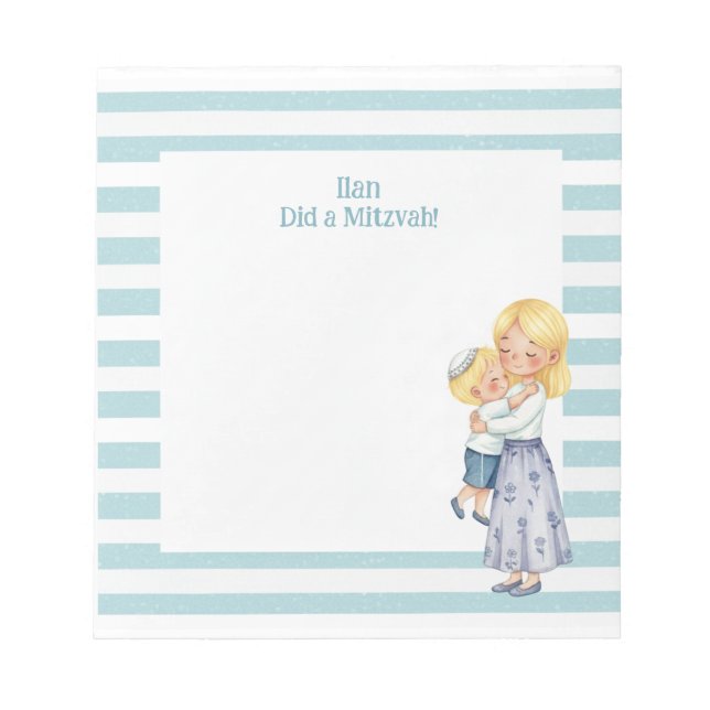 Bloco De Notas Blue Mama & Son Hug personalizou Mitzvah (Frente)