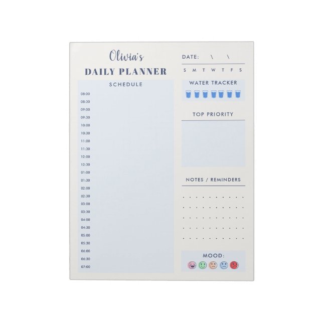 Bloco De Notas Blue Modern Simple Custom Daily Planner Schedule  (Invertido)