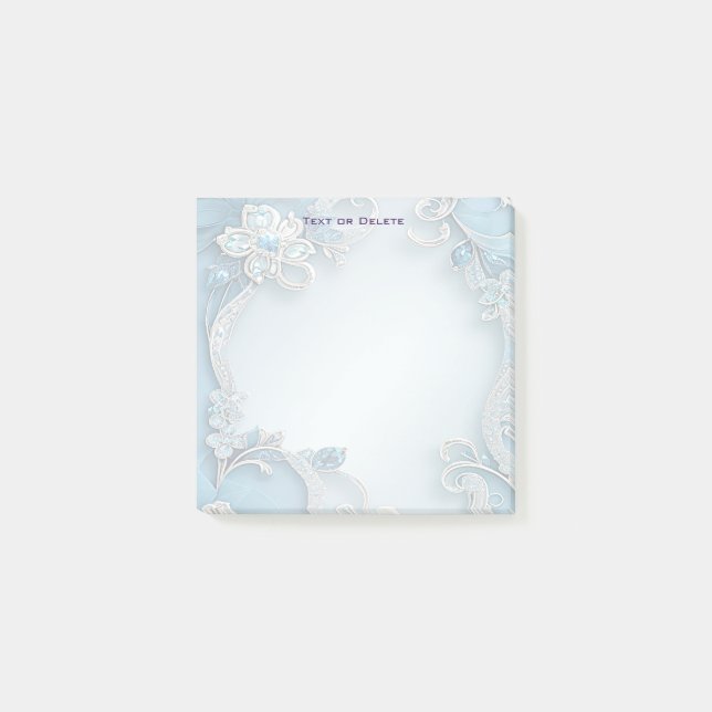 Bloco De Notas Blue Ornate Floral Post it Notes (Frente)