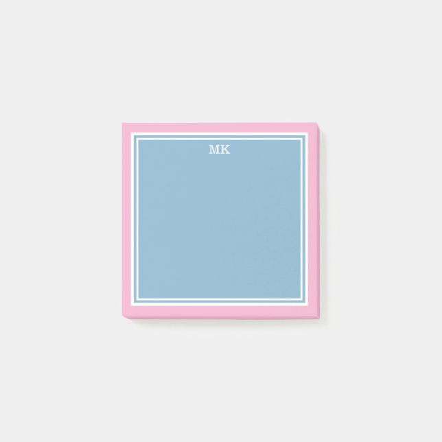 Bloco De Notas Blue Pink Borders Monogrammed (Frente)