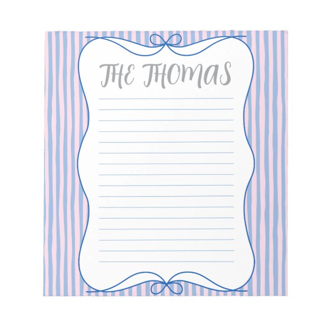 Bloco De Notas Blue Pink White Cute Personalized Notepad (Frente)