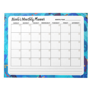 Bloco De Notas Blue Sprinkle Abstract Monthly Calendar Notepad 