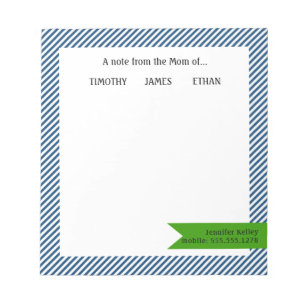 Bloco De Notas Blue Stripes, Green Accent Note da mãe de...
