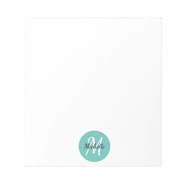 Bloco De Notas Blue Turqoise Simple Monogram Classic Trendy (Frente)