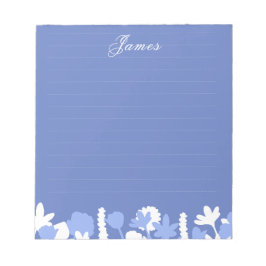 Bloco De Notas Blue White Minimal Floral Personalized Notepad