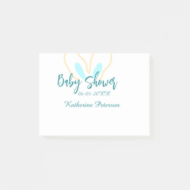 Bloco De Notas Blue yellow baby shower name date animal ear cute  (Frente)