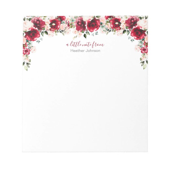 Bloco De Notas Blush Elegante e Rosa Vermelha Personalizado (Frente)