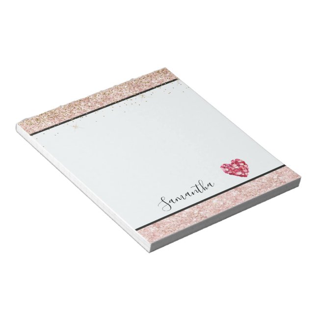 Bloco De Notas  Blush Pink Glitter Red Rose Petals Heart (Inclinado)