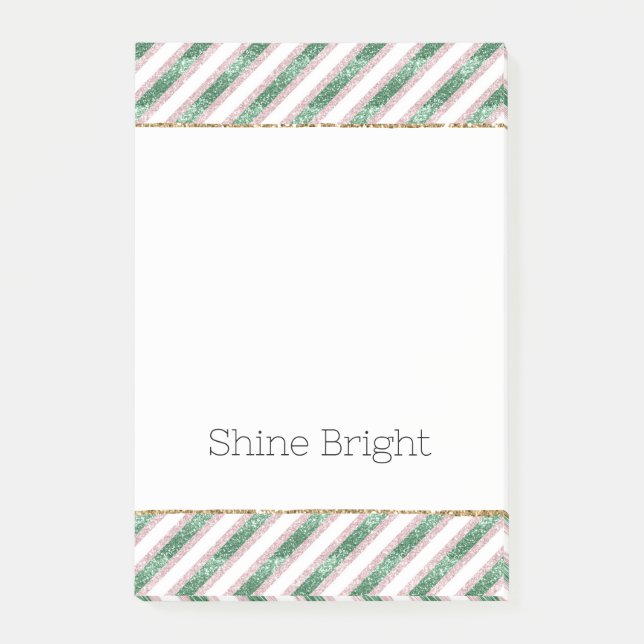 Bloco De Notas Blush Pink Green Glitter Stripes Christmas   (Frente)