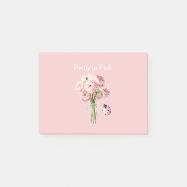 Bloco De Notas Blush Pink Ranunculus Flowers Ladybug (Frente)