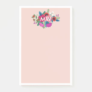 Bloco De Notas Blush Purple Boho Florals Monograma Branco