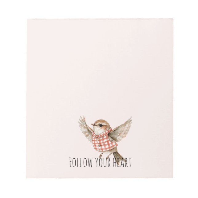 Bloco De Notas Blush Red Plaid Stripes Bird (Frente)